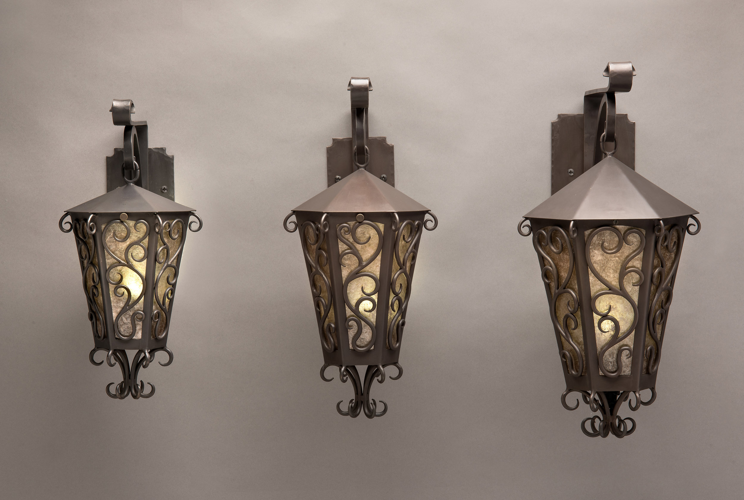 Bronze Sconces with Mica Shade. Wrought Iron Style