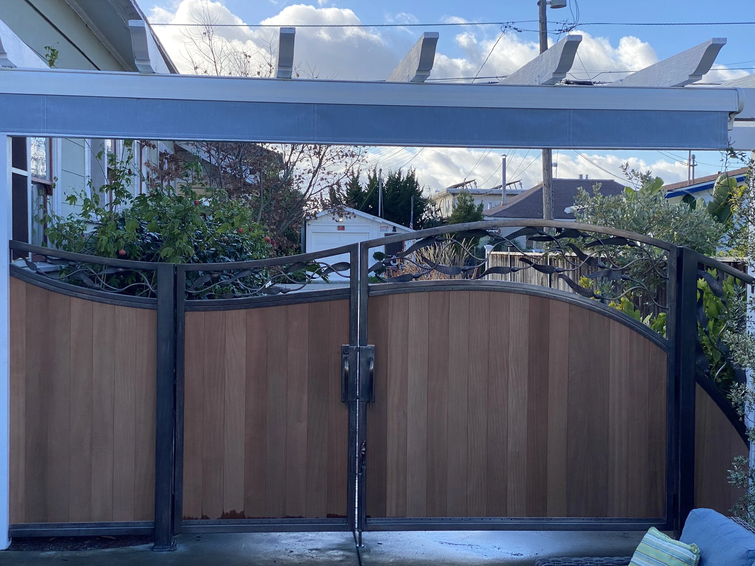 Steel Frame Wood Gate with Bronze Kelp