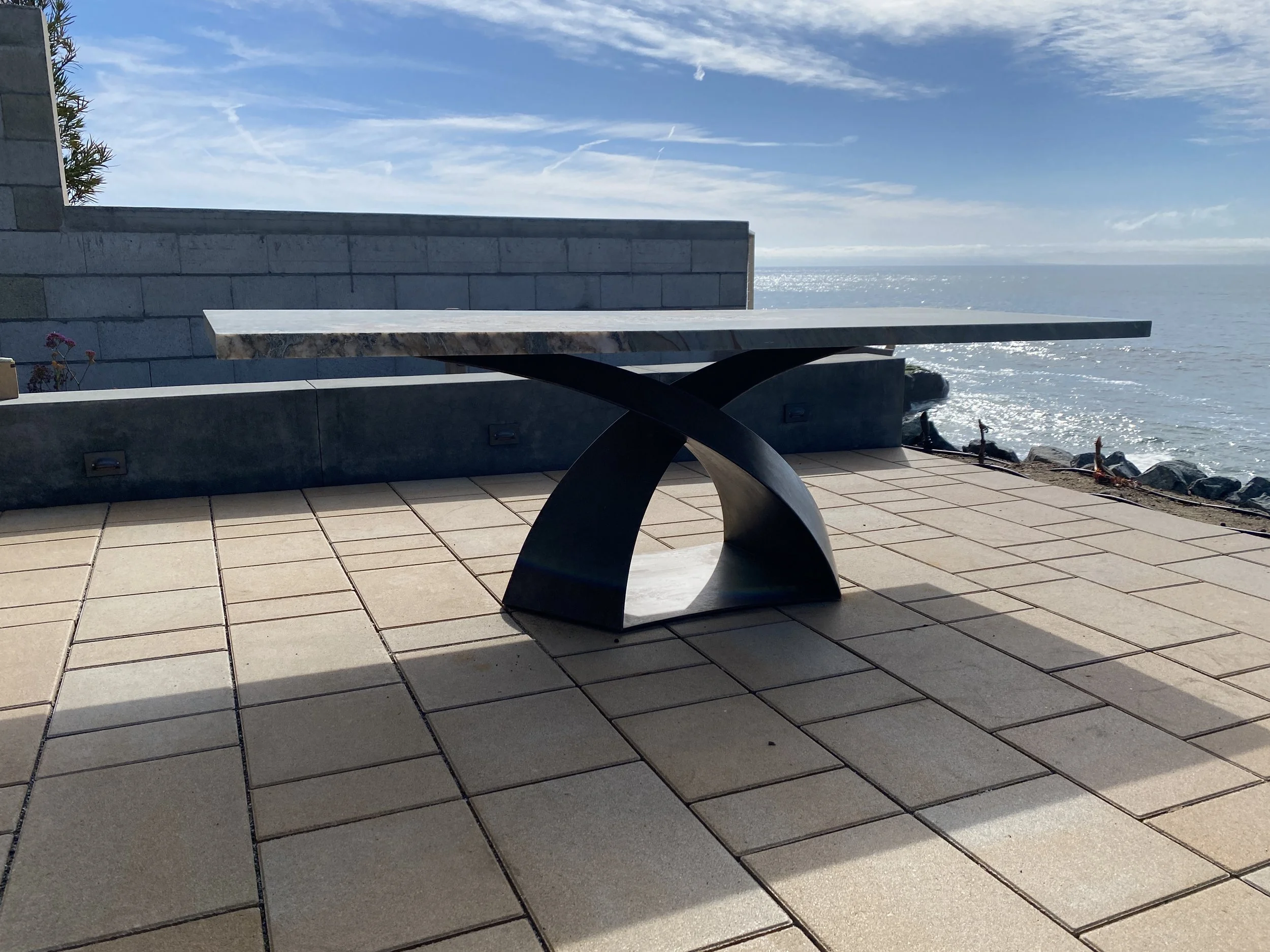 Stainless Steel Table Base with Marble Top