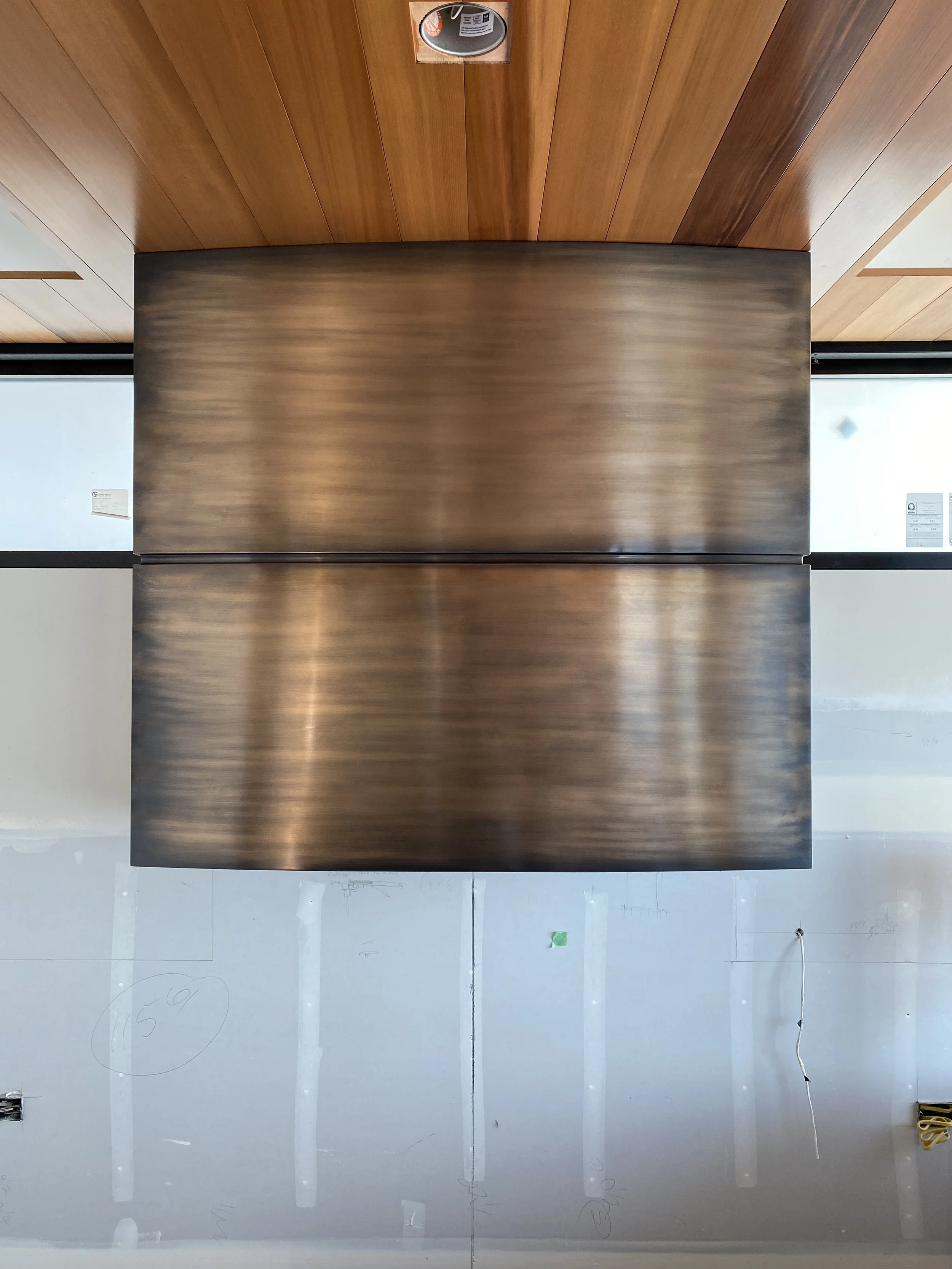 Patinated Bronze Oven Range Hood with Brushed Finish