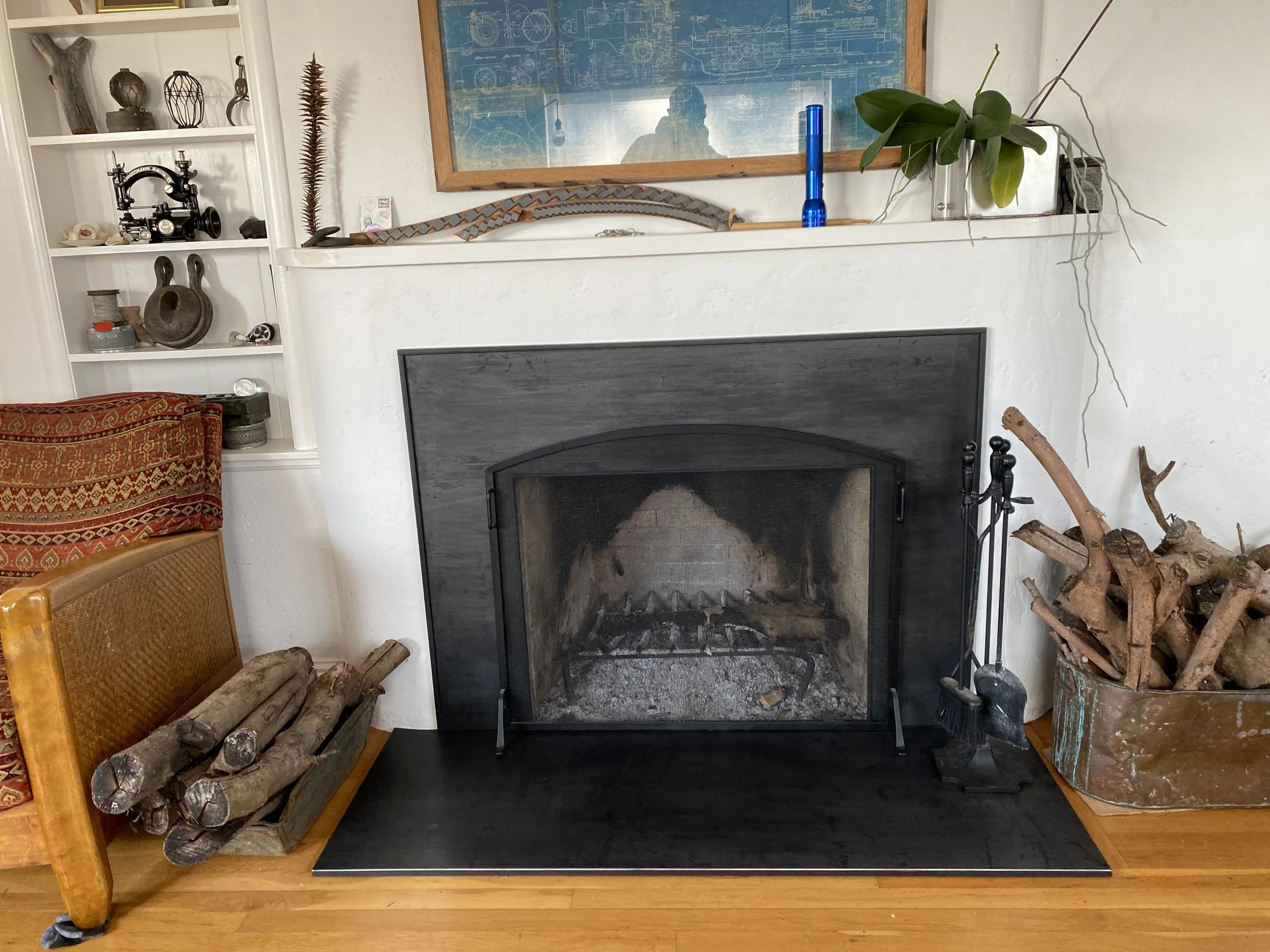 Patinated Steel Fireplace Hearth