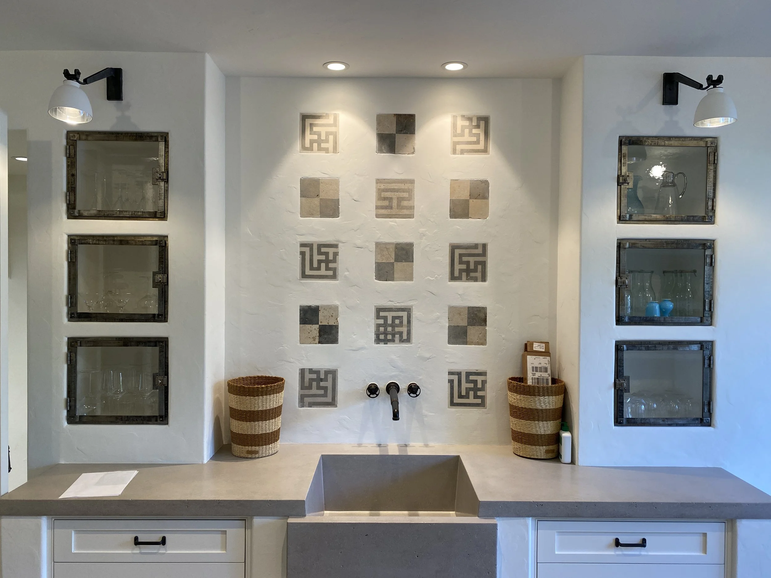 Textured and Patinated Stainless Steel Cabinet Doors with Rivets