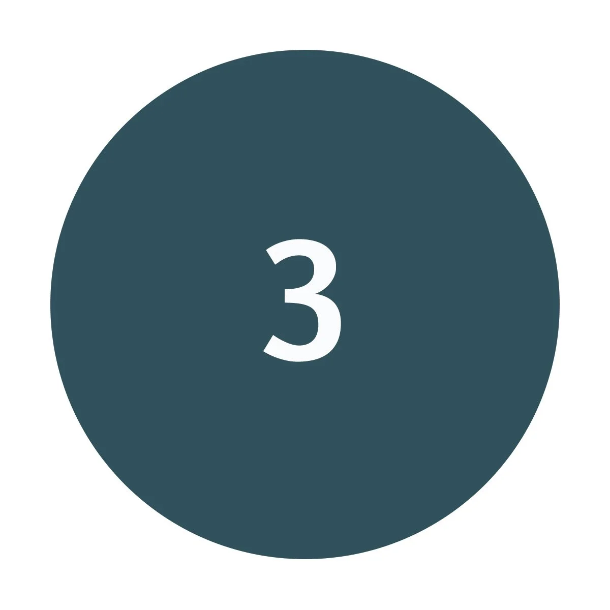 A dark gray circle with the number three in white in the center.