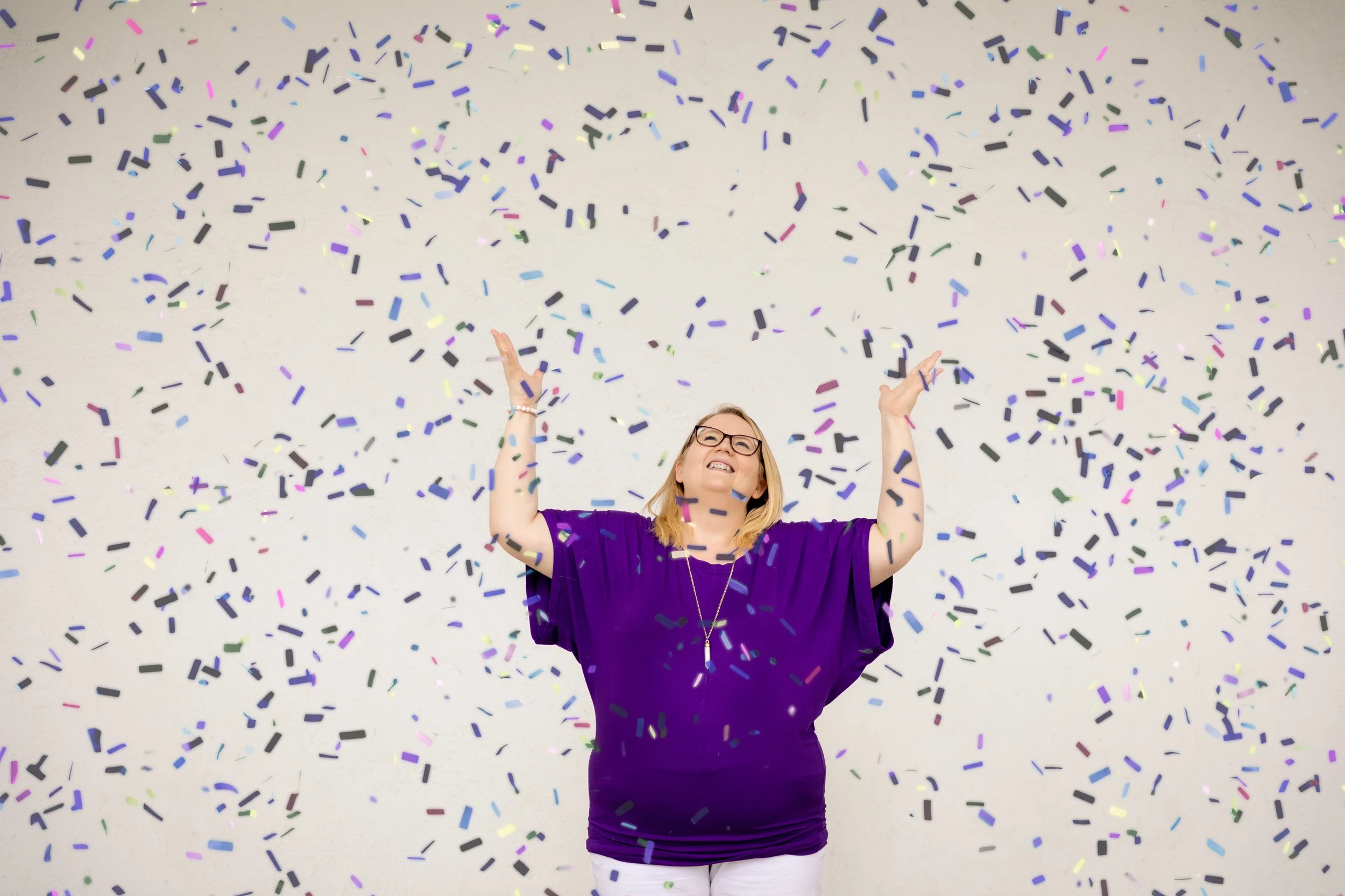 Personal Branding Session Photo with falling confetti celebration