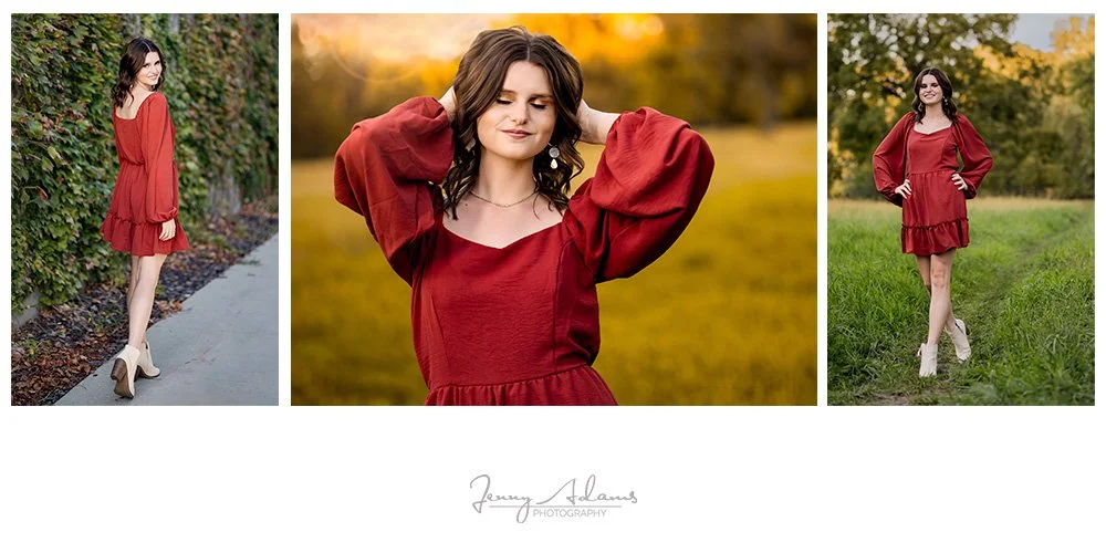 Fall color high school senior girl in dark casual dress