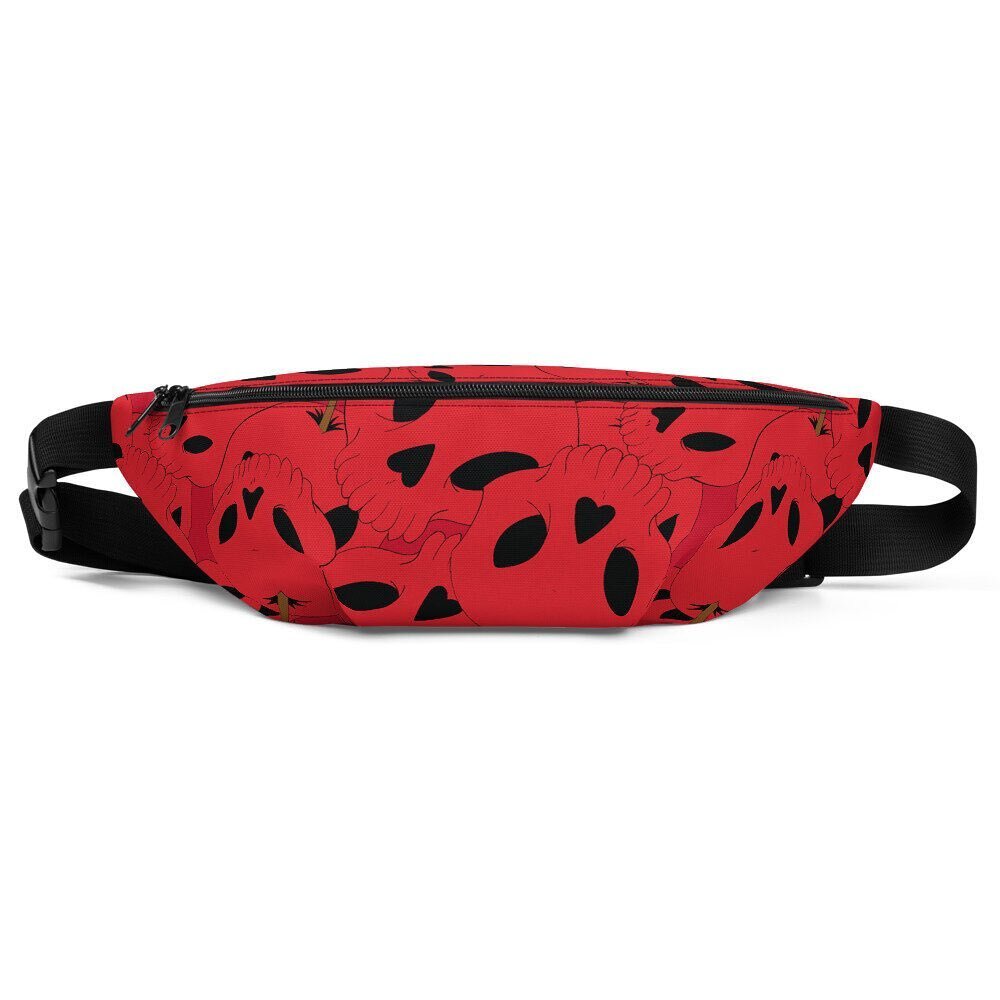 Red Fanny Pack with Cherry Skull Print. 🍒 💀 💼.
.
.
.
#cherry #skull #skullart #red #fannypack #fannypackswag #fannypacks #fannypacklife #skulls #rebelz #raw #streetwear #streetstyle #halloween #fall #newnew