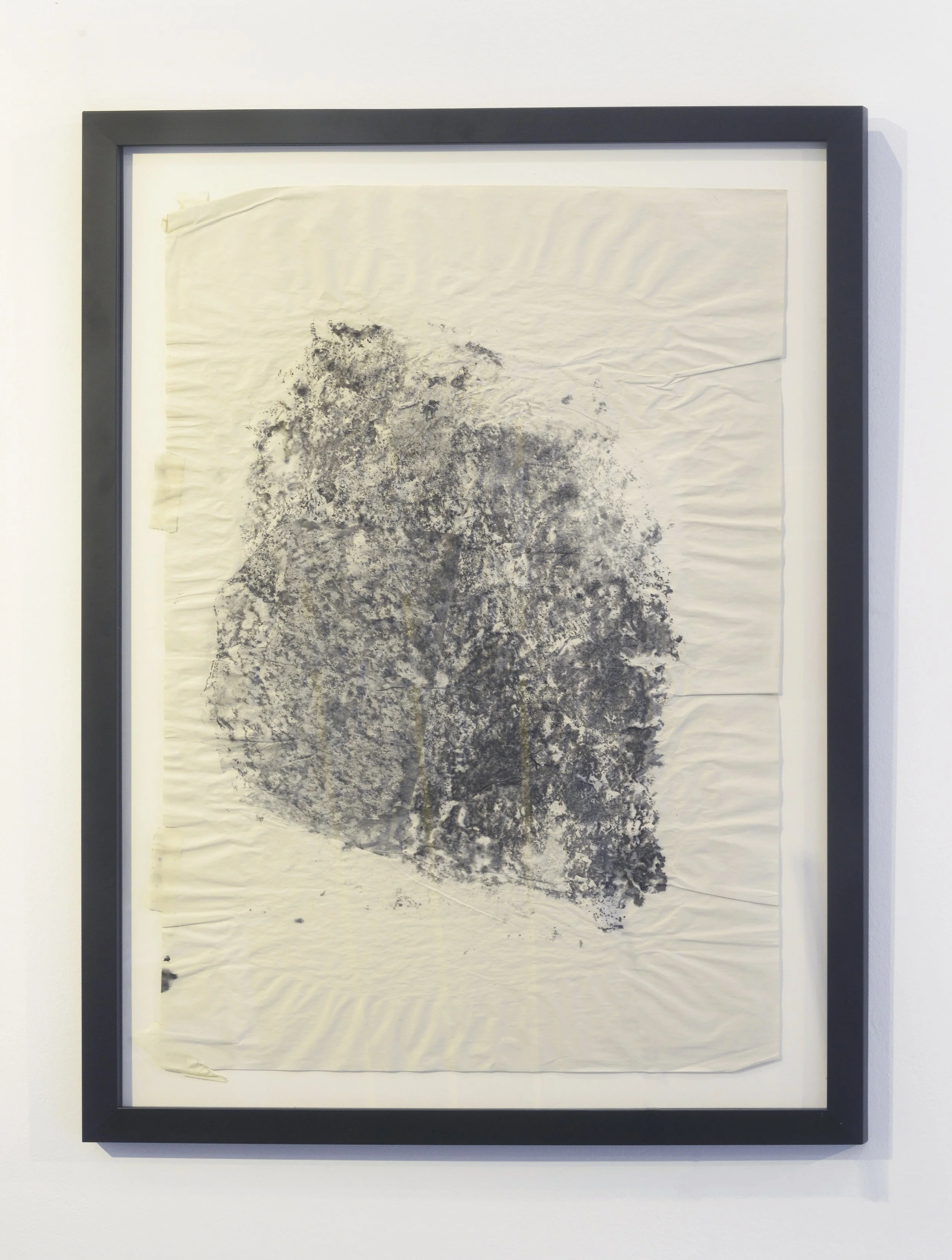 Relief, 2021, ink imprint of a shore stone on newsprint, from Shore Stones. A Remix of Damage, Strata Collective, Reid Gallery, The Glasgow School of Art, 2022. © McAteer Photograph