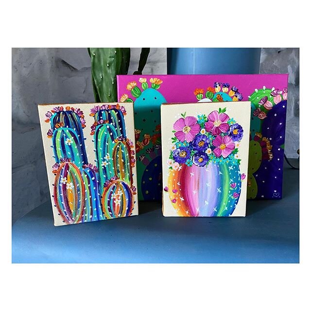 New mini paintings in the works! .
.
.
.
#atfirstsightstudio #atfirstsightstudioanddesign #acrylicpainting #texasartist #cactus #cacti #rainbow #flowers #smallbusiness #smallbusinessowner