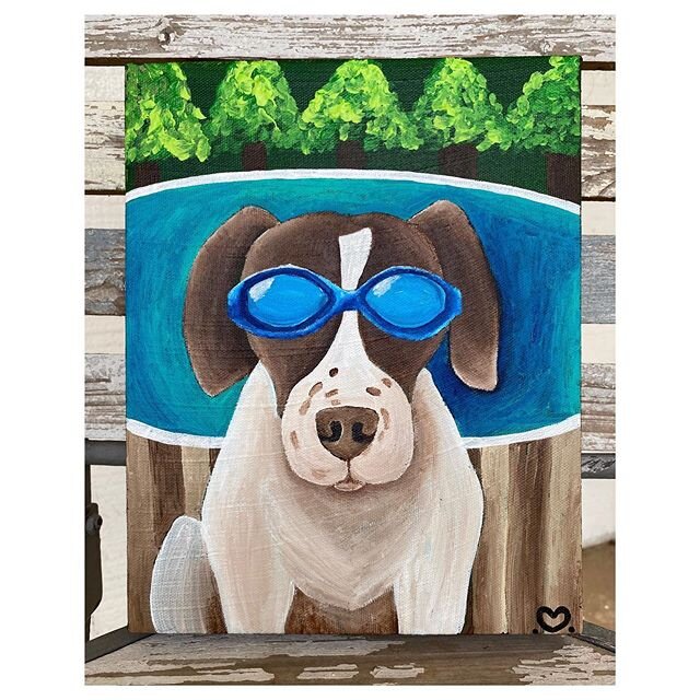 This super cool little guy is headed to his final destination as a birthday gift!  Apparently he was always about swimming and wearing his goggles! .
.
.
.
#atfirstsightstudio #atfirstsightstudioanddesign #texasartist #acrylicpainting #dogpainting #g