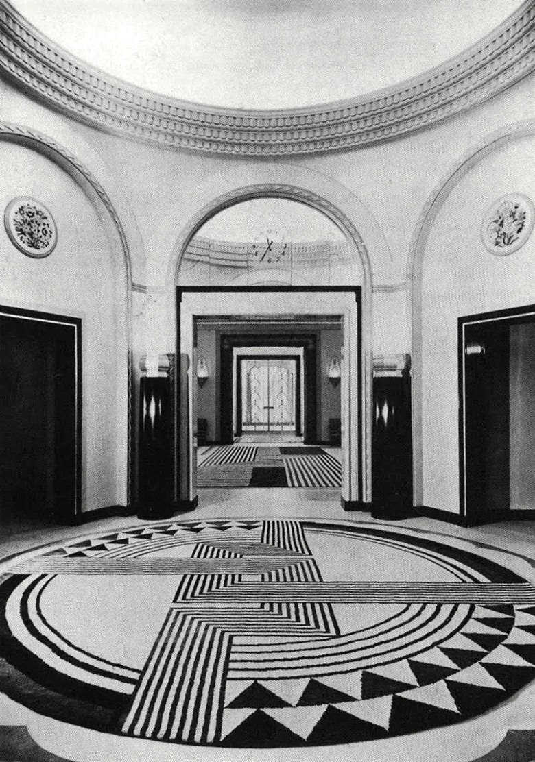 Marion Dorn rugs in the lobby of Claridges.