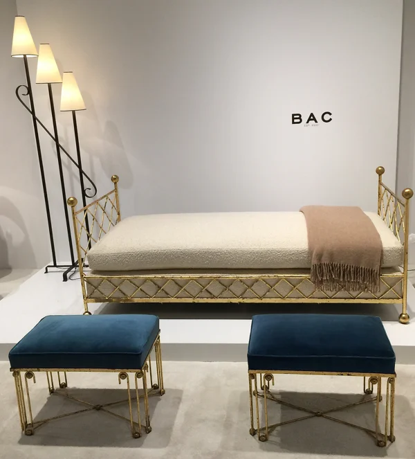 Gallery BAC featured a pair of Royere”Ondulation benches, a “Tour Eiffel” day bed and Royere floor lamp at Collective Design Fair 2015. Photograph by Lynn Byrne