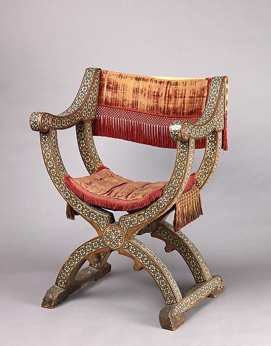 Dante chair. 15th or 16th centuries (textiles); late 15th or early 16th centuries (chair)