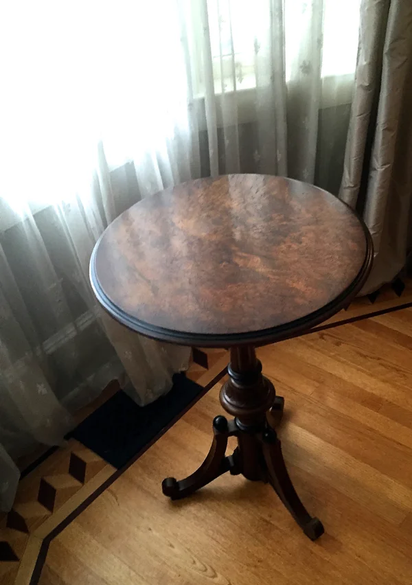 Our Victorian period side table with burl top.