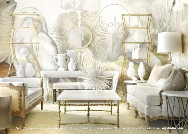 Note the console table with animal legs in the back of this shot of Oly Studio’s showroom at High Point Market, which is filled with chalk white items