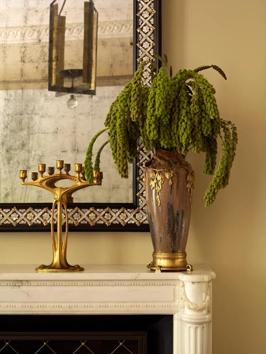 Art Nouveau vase and candélabre. Interior design by Darren Henault