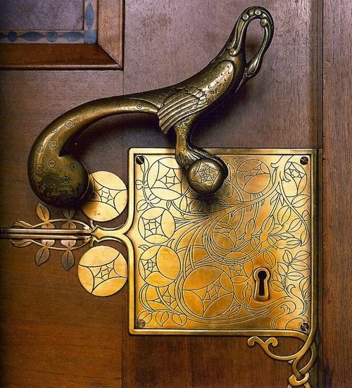 Beautiful hardware by Franz von Stuck on the entrance to the Council Room at the Bremen City Hall, Germany.