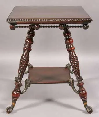 Gadrooning along top edge and spiral gadrooning on legs. Victorian period.