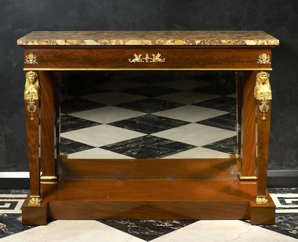 Empire mahogany console with caryatids