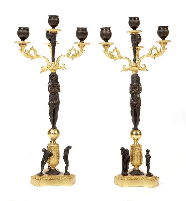 English Regency Candlesticks with Caryatids