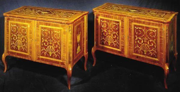 A fine pair of George III with marquetry attributed to Christopher Fuhhrlogh, c. 1770