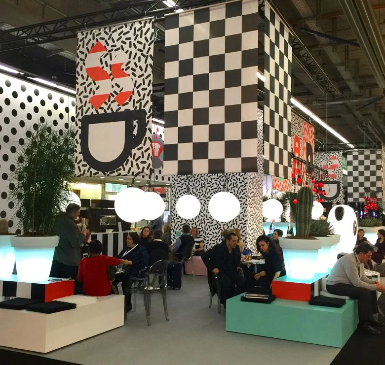 This cafe at Ambiente is designed in the Memphis Group style.
