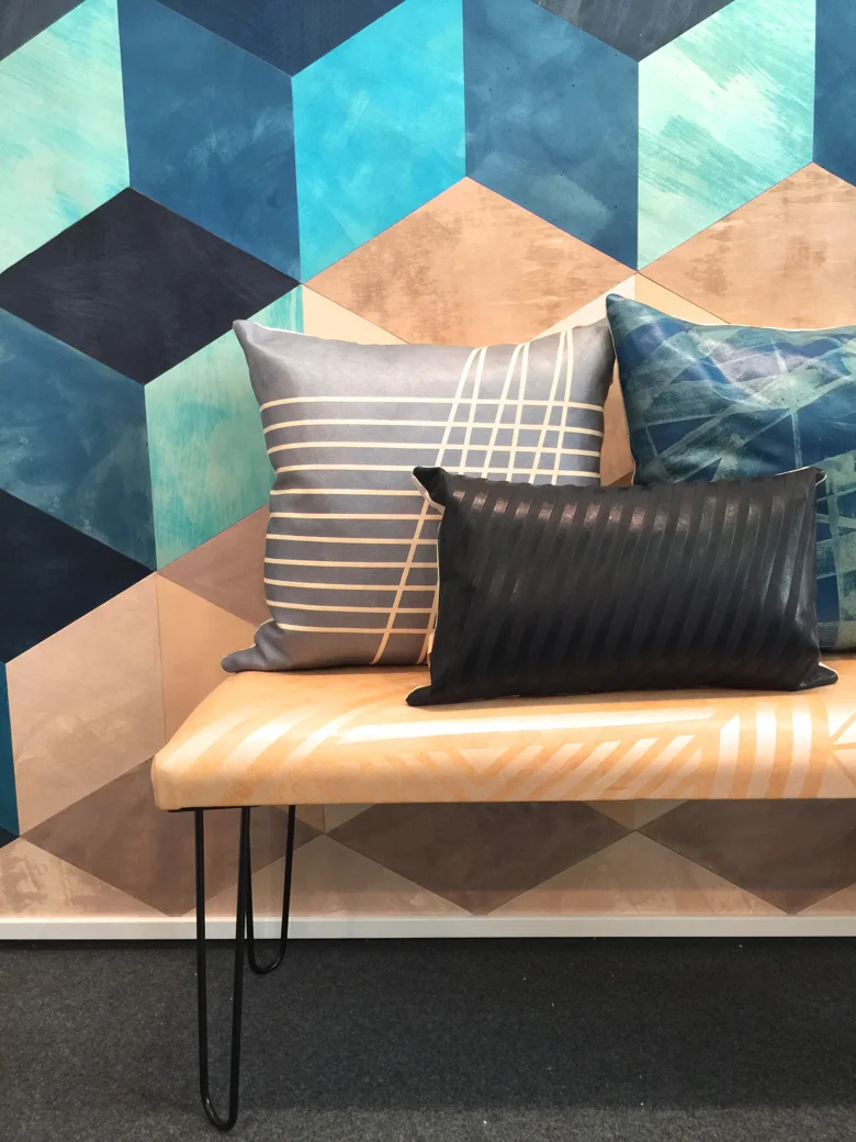 Leather wall tiles, and other products from Avo, shown at the Architectural Digest Home Show