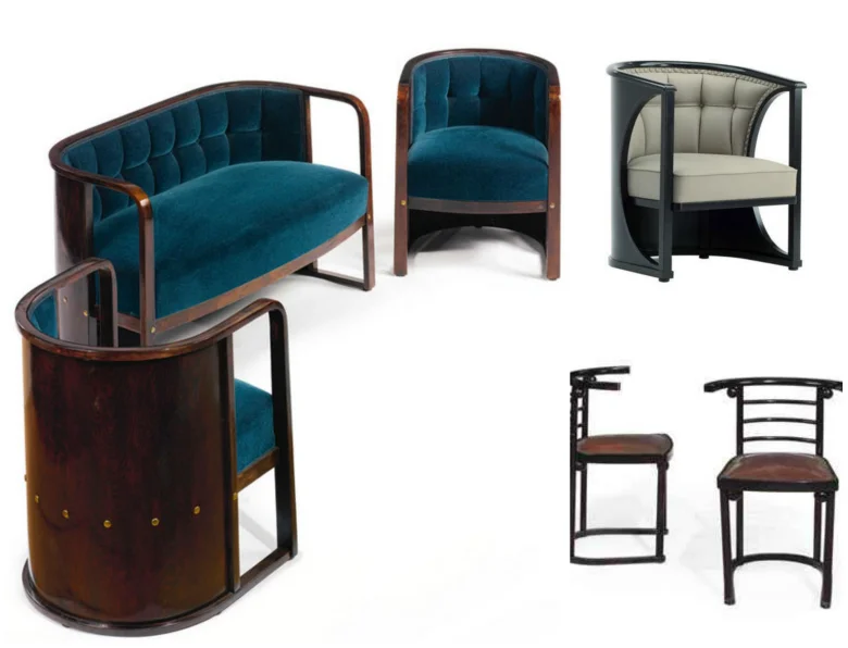Chairs and settee by Josef Hoffmann, Weiner Werkstatte designer