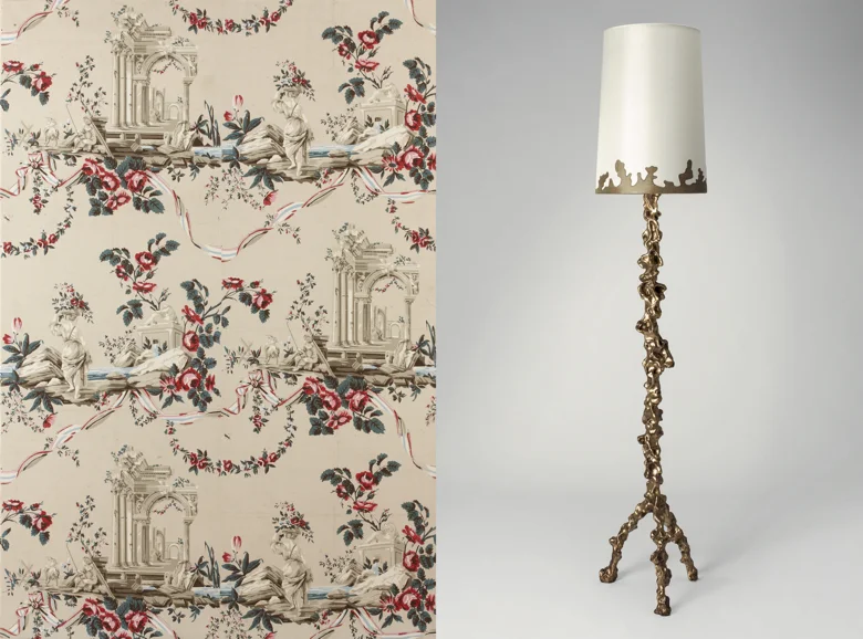Historic Wallpaper and Floor Lamp by Mattia Bonetti