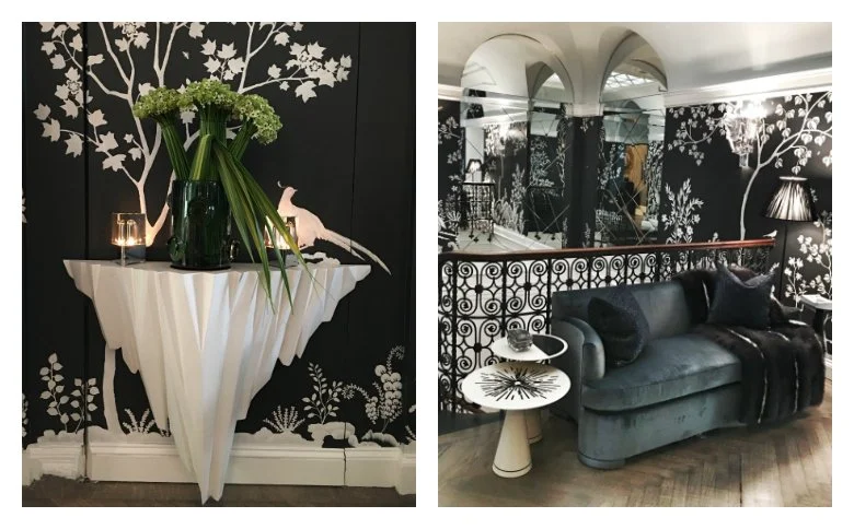 Interior design by John Savage. Wallpaper by M J Atelier .