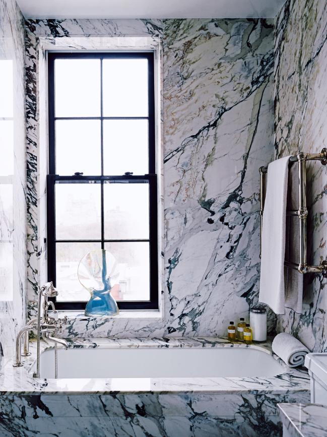 Marble bathroom by Ellen Hanson in her New York City Home