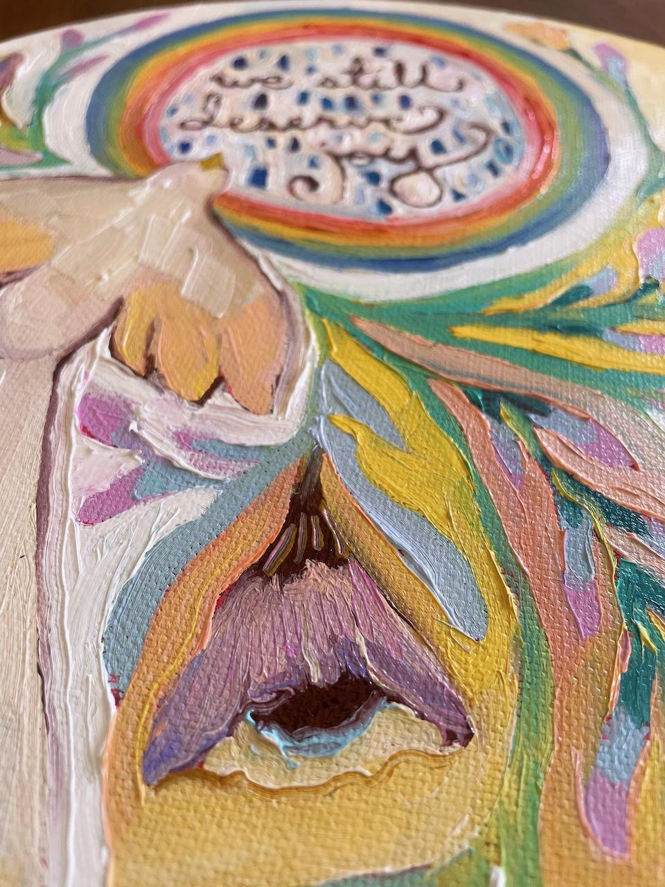 a low angle on the painting showing the paint texture