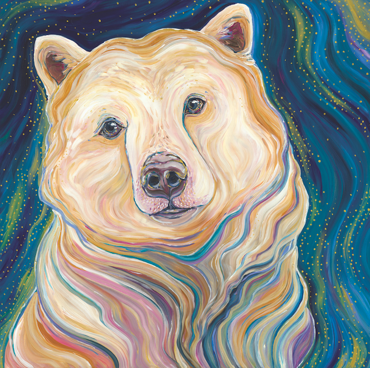 a painting of a white kermode bear surrounded by a night sky