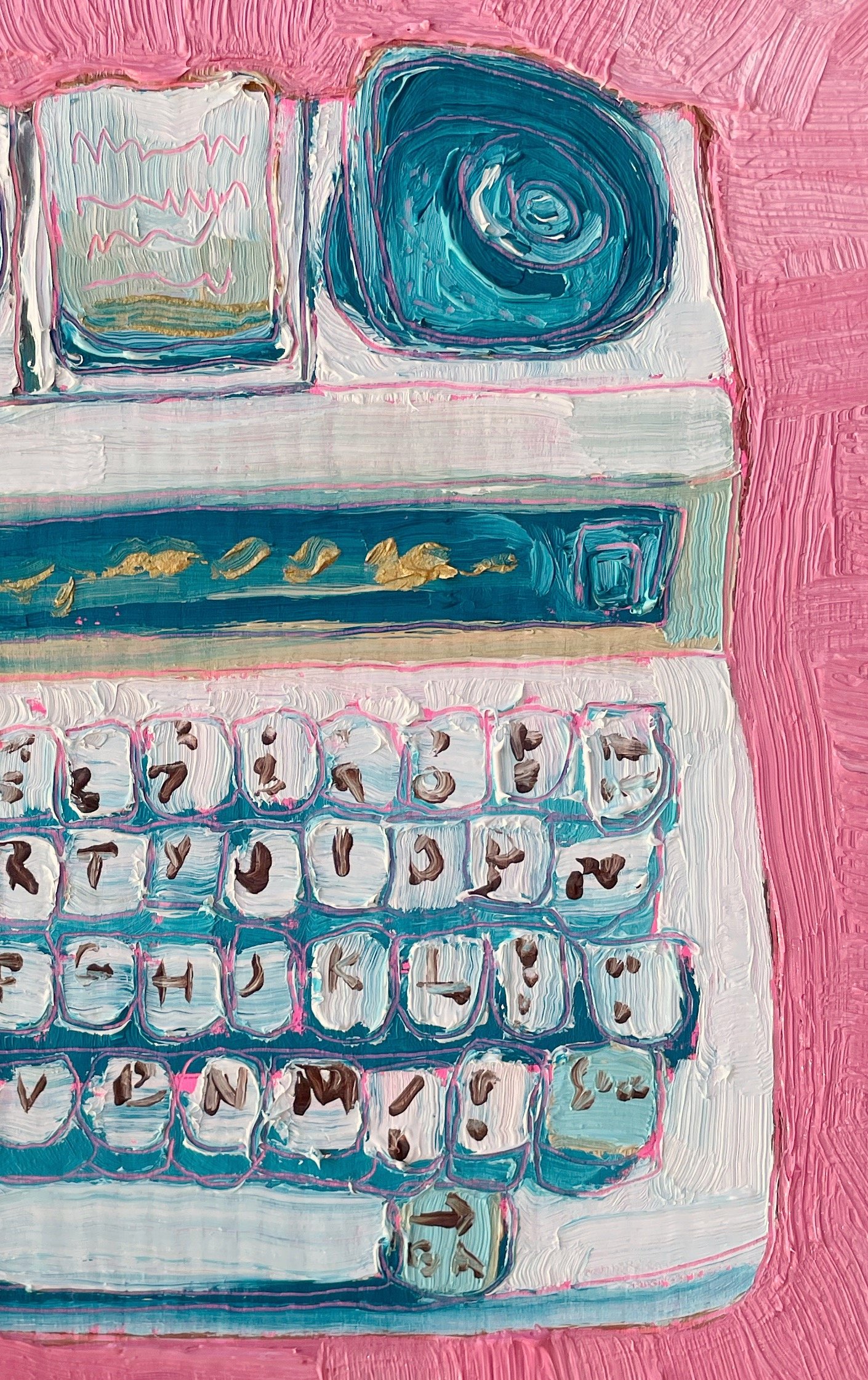close up on the tty showing paint texture and carving