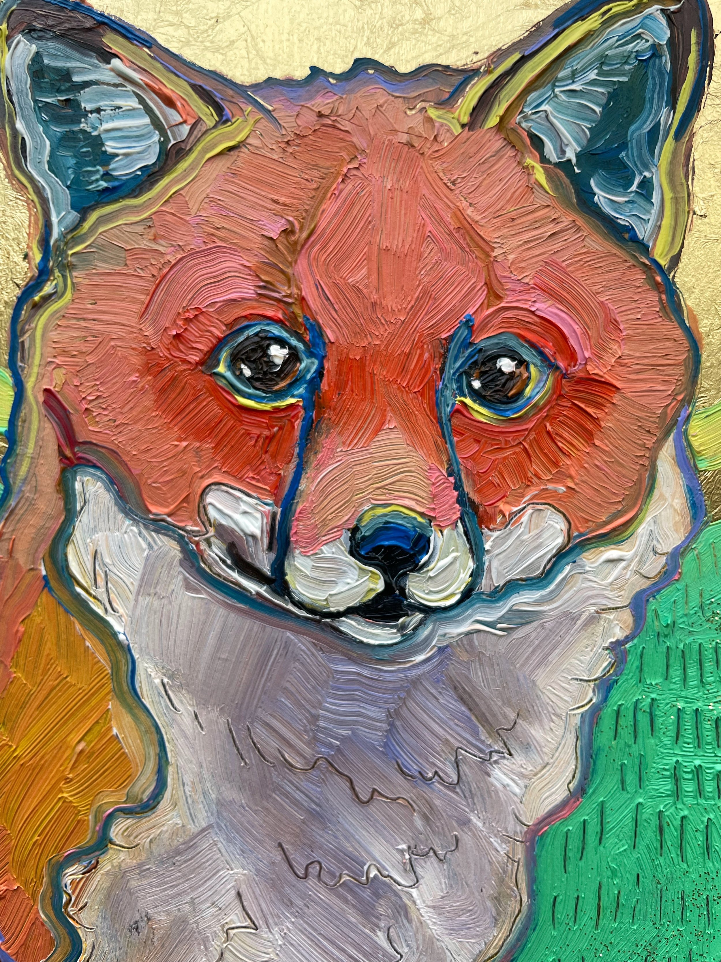 a close up on the face of the fox