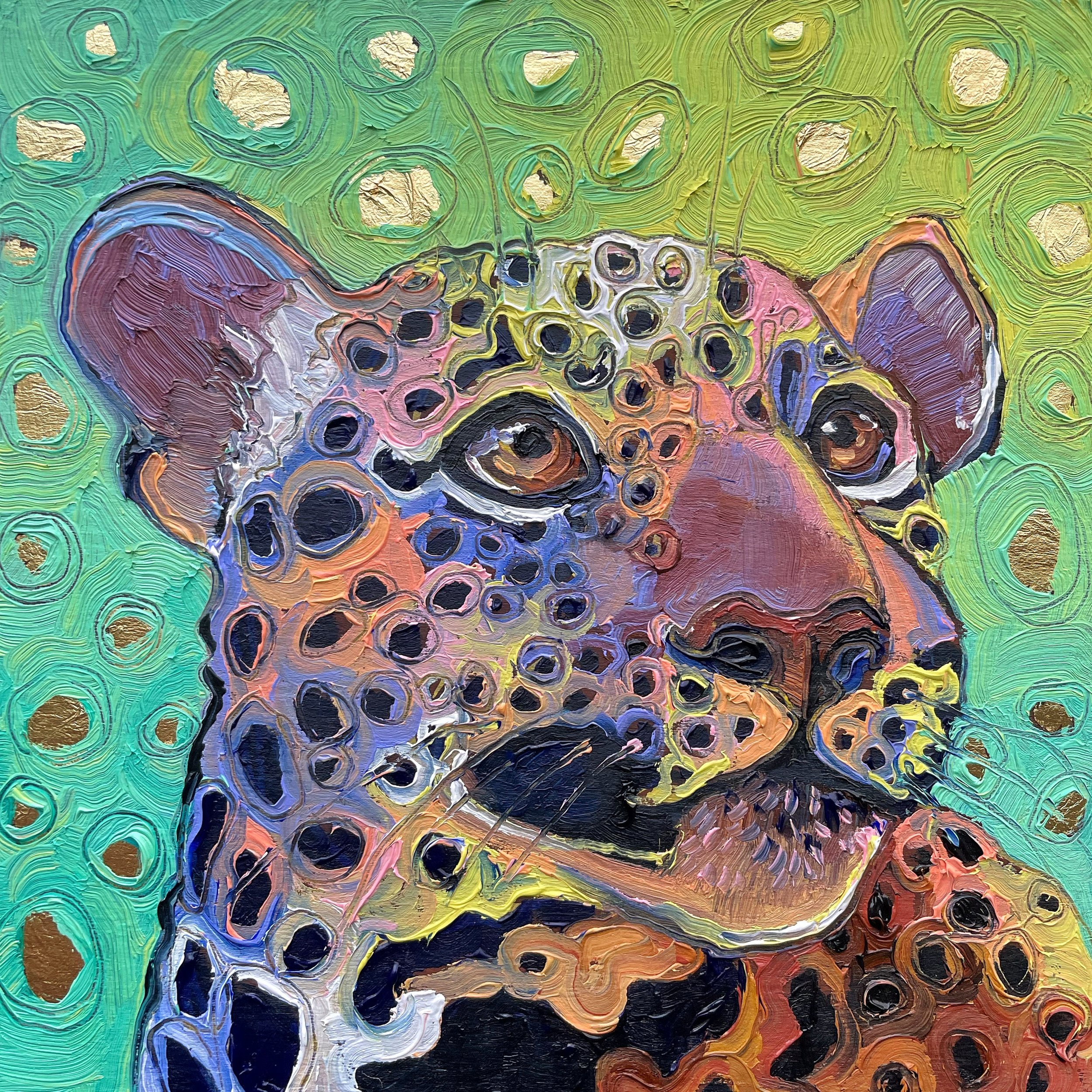 a cute and colorful painting of a baby leopard