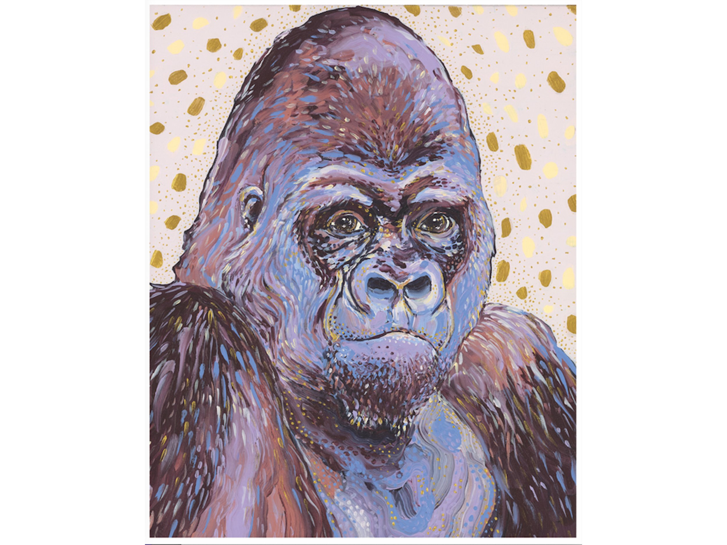 a painting of a gorilla looking thoughtfully at the viewer