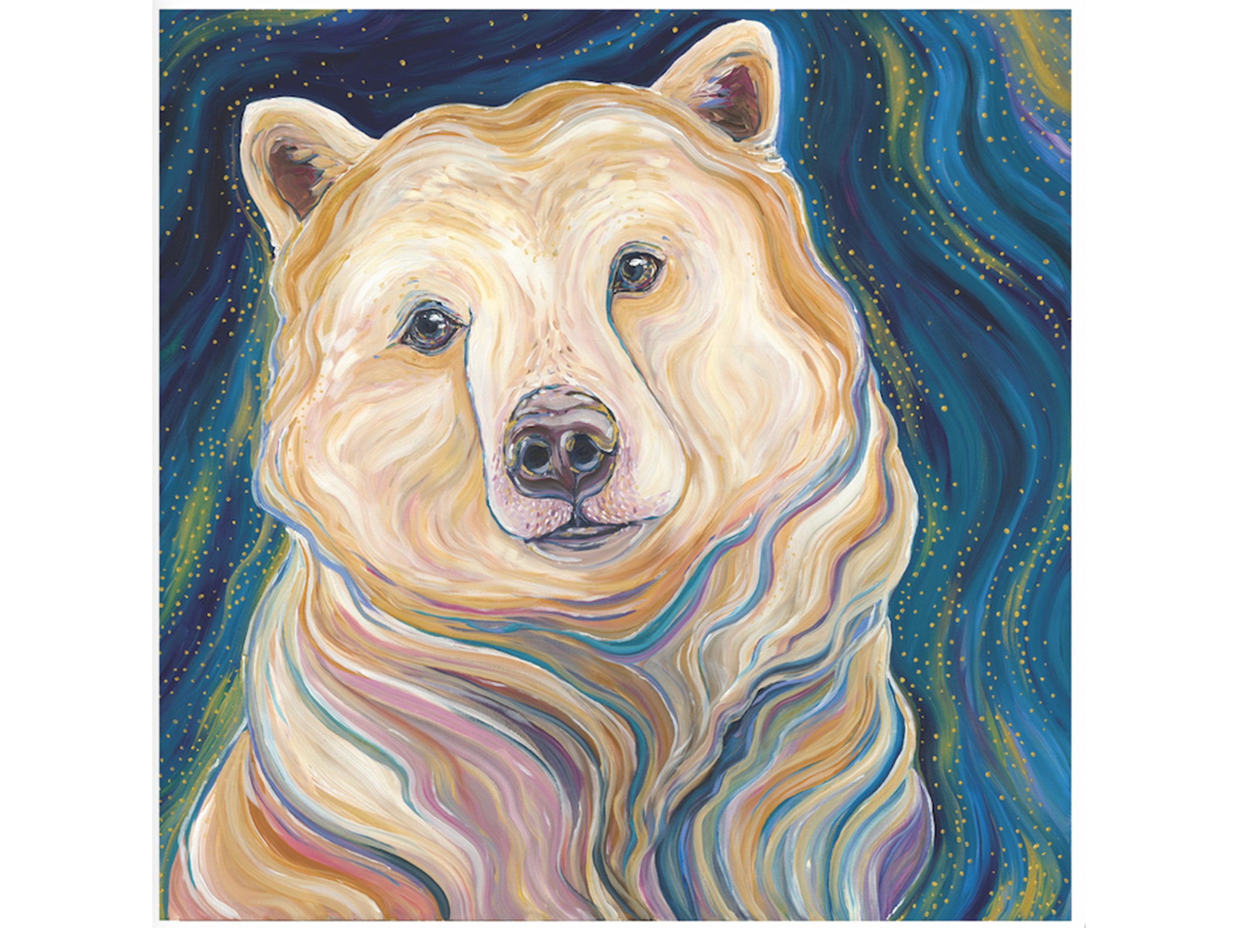 a painting of a white kermode bear surrounded by a night sky