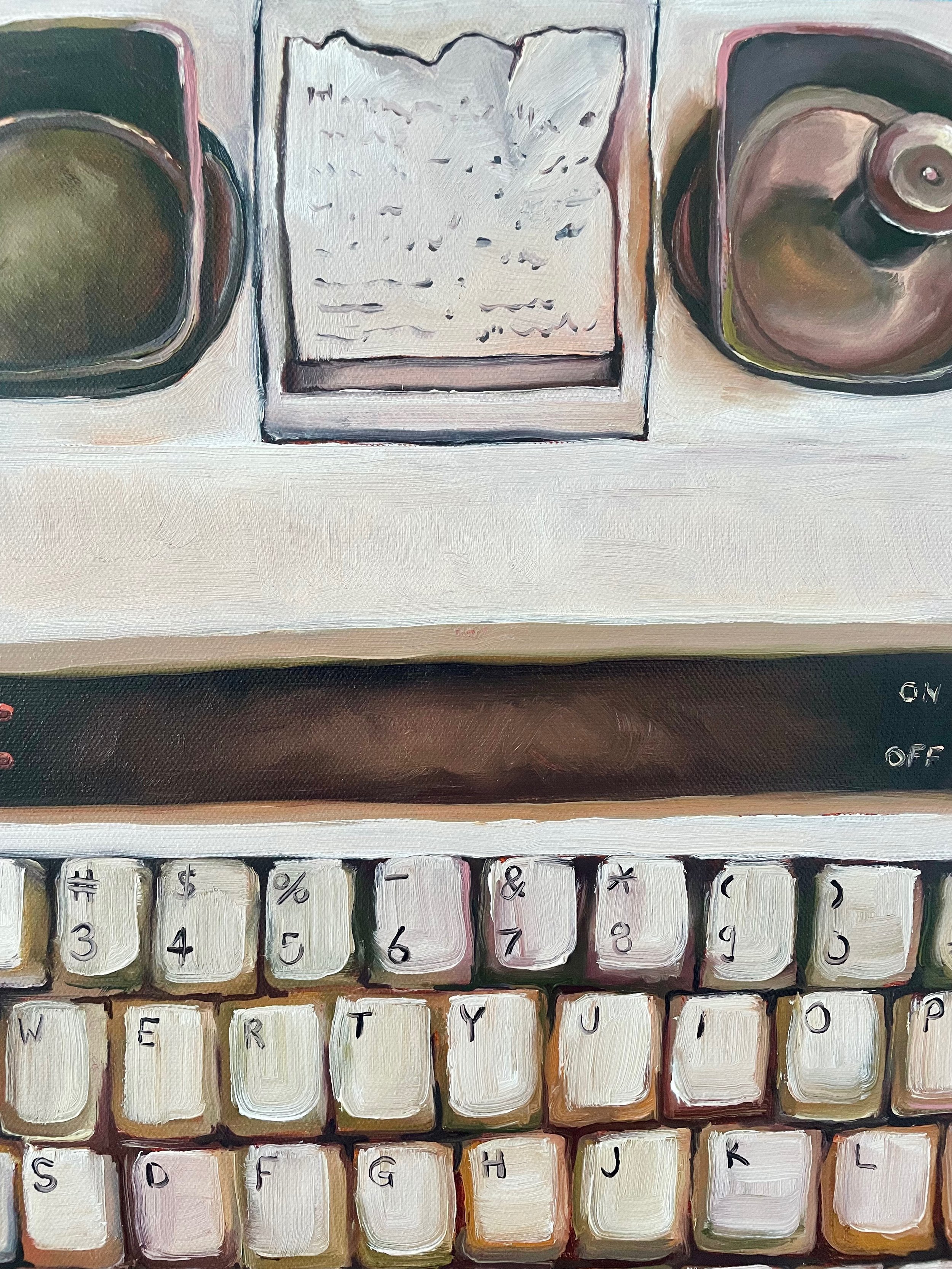 a close up on the screen and ears of an original tty oil painting