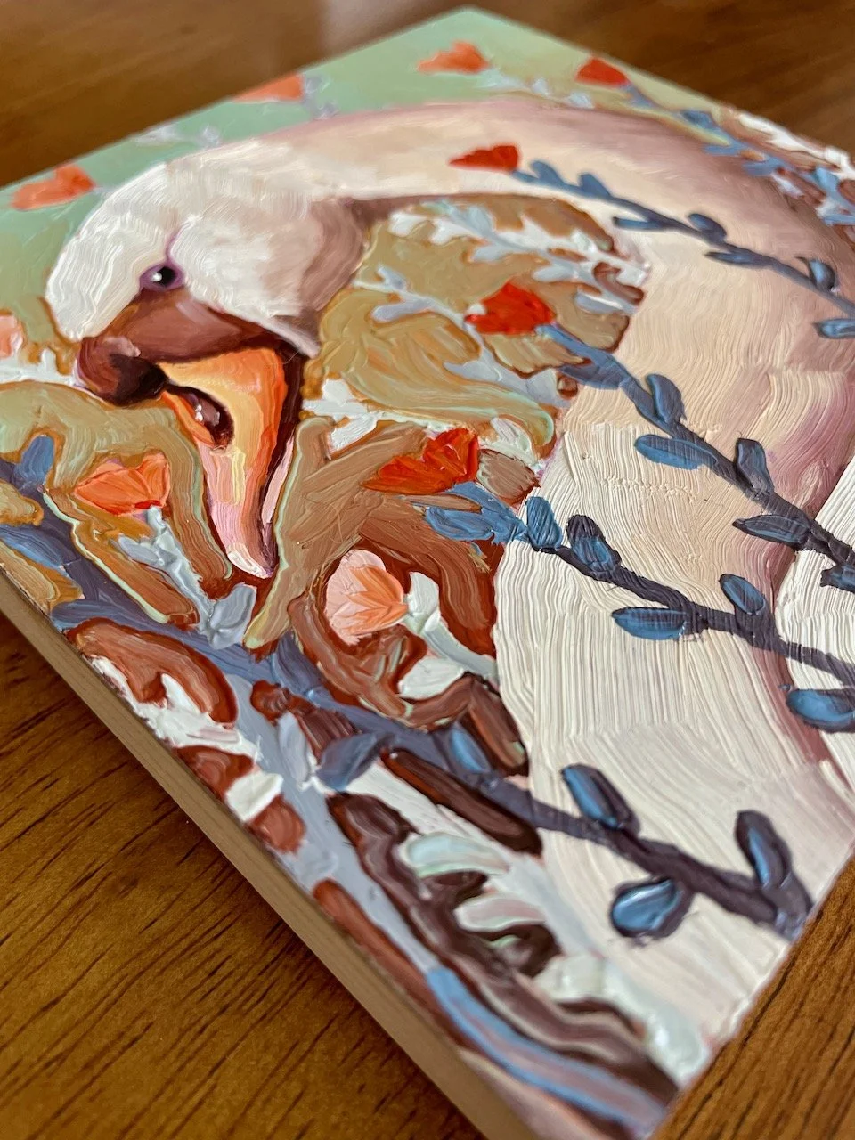 a low angle on the side of the swan painting