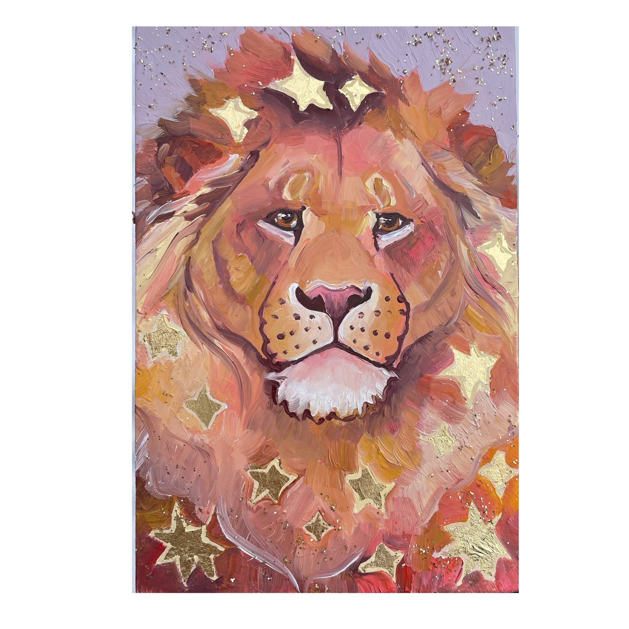 a magical painting of a lion with stars in its mane