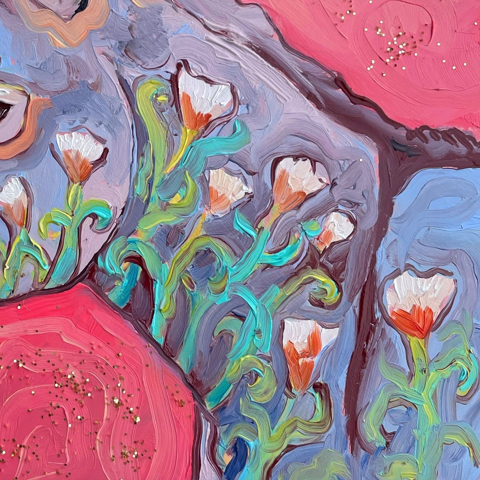 a colorful painting of a donkey with flowers in its body
