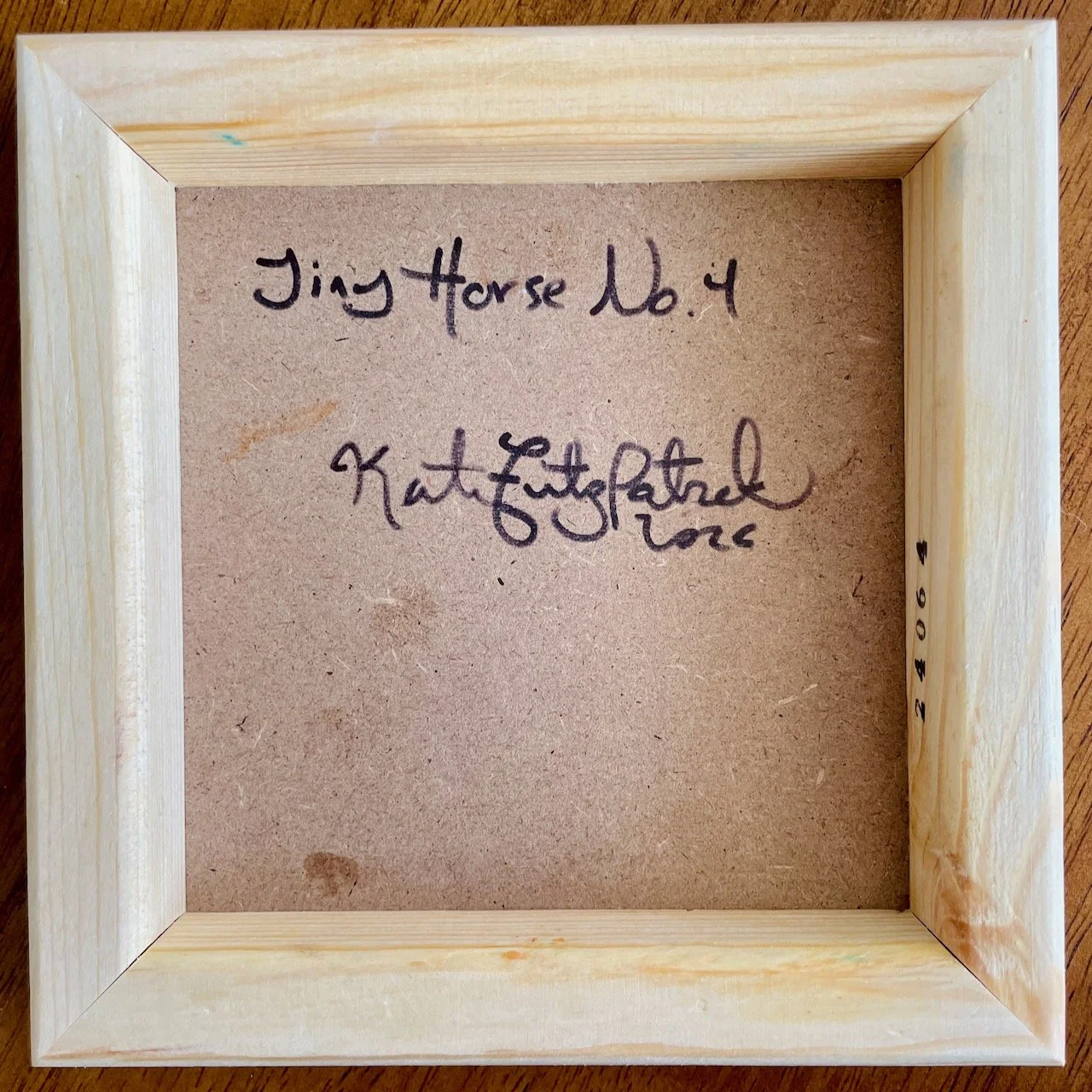 back of the cradled wood reads Tiny Horse no. 4 kate fitzpatrick 2026