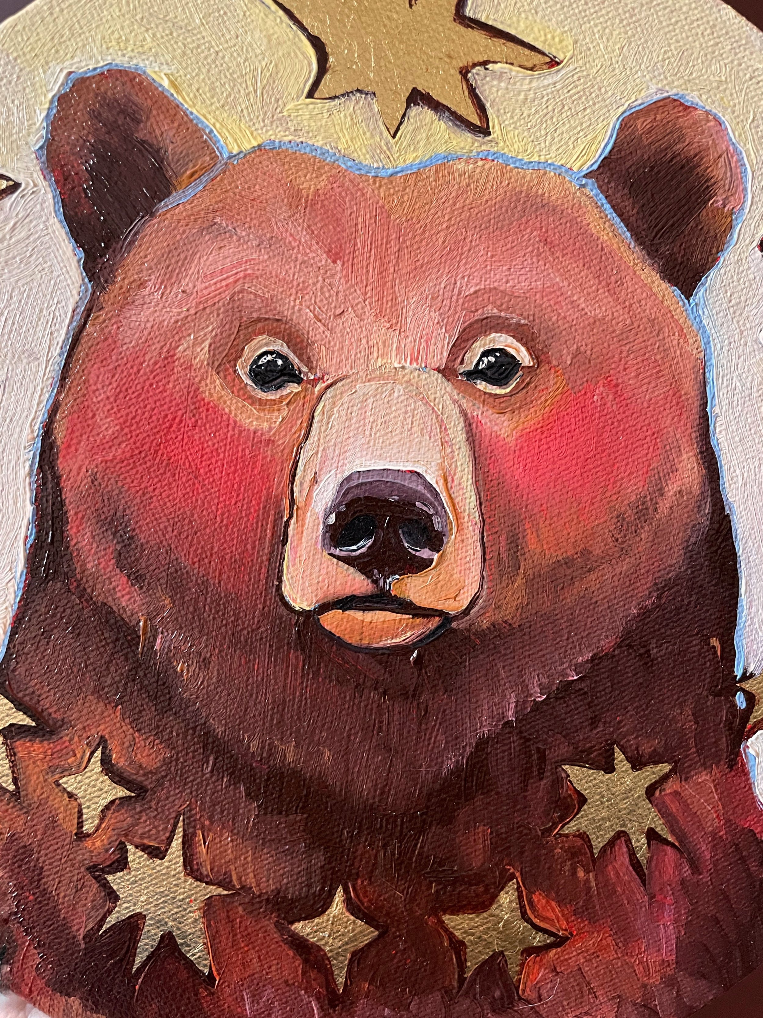 a close up on the brown bear