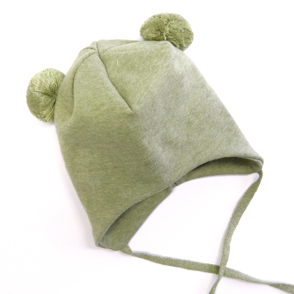 Double Pom Pom Baby Bonnet Sage Green Av Norden