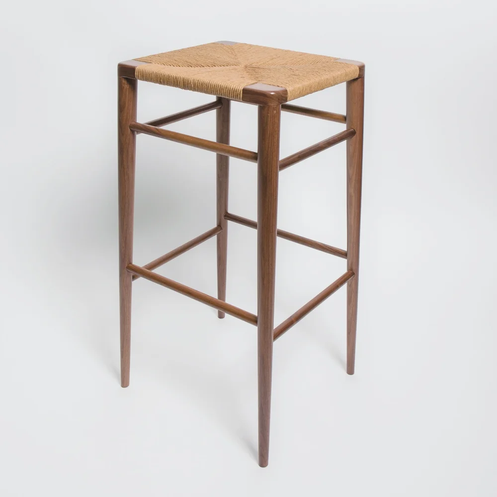Wooden Stool Rush Stool Rustic Rush Seat Bar Stool, France, 1960s