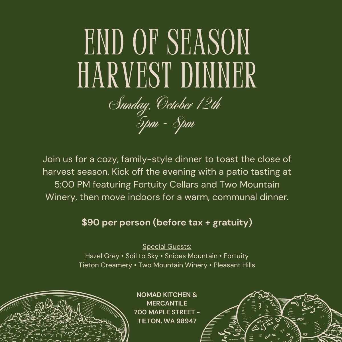 End of Season Harvest Dinner w/Nomad Kitchen