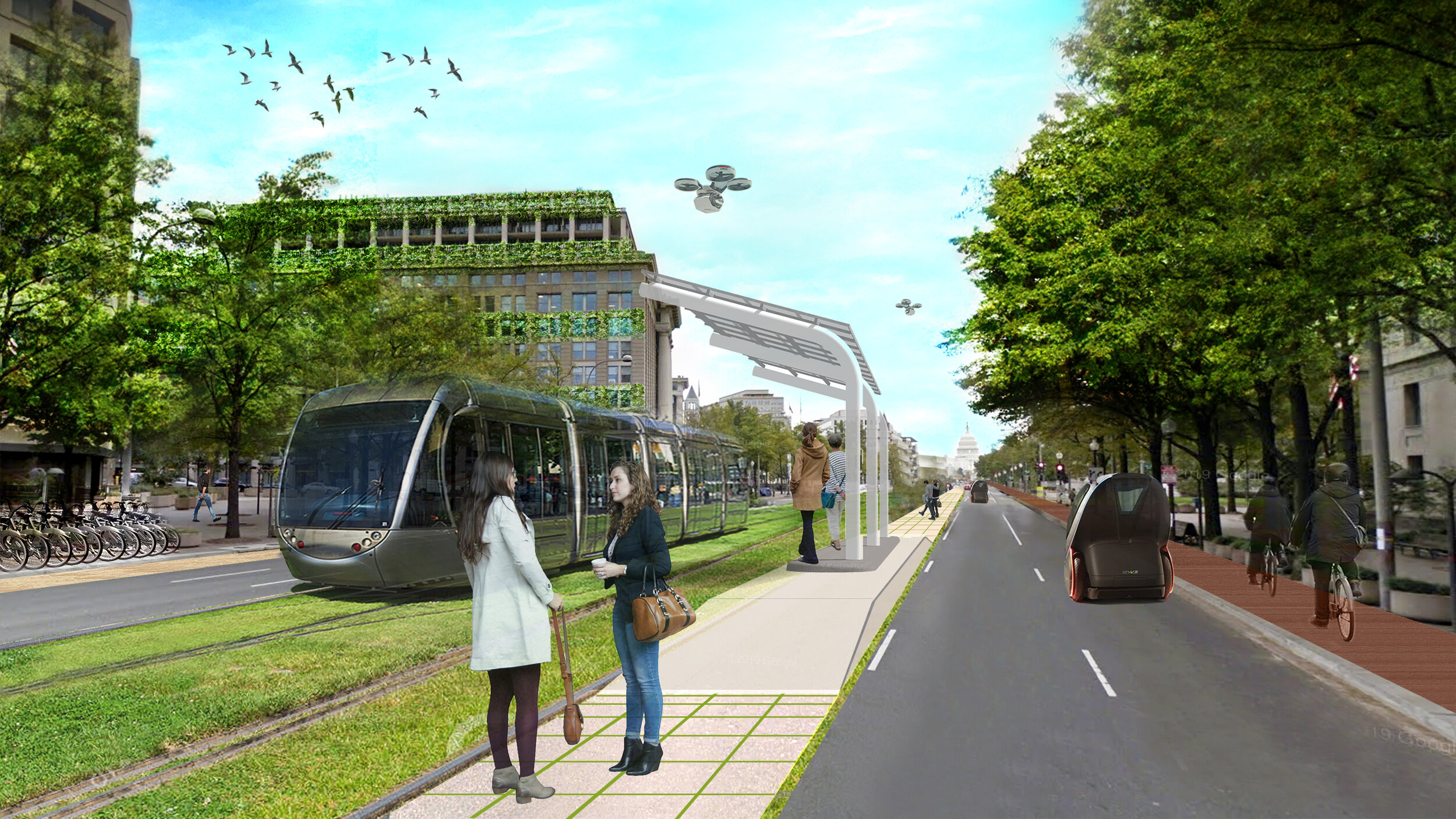 The transitways favors pedestrian and public oriented mobility and increased biodiversity. 