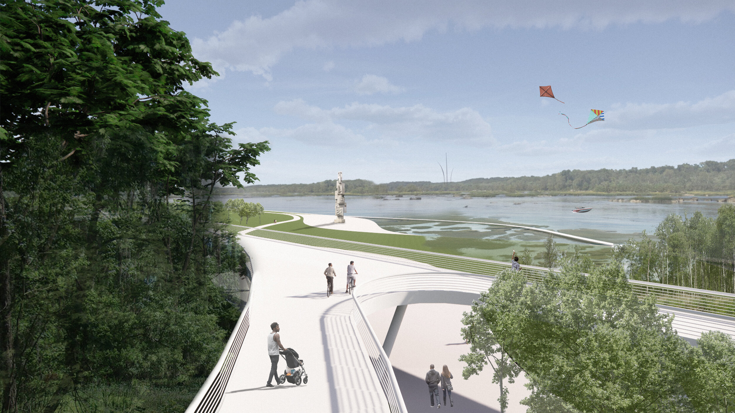  Elevated paths enhance views of the Potomac and surrounding restored wetlands. 