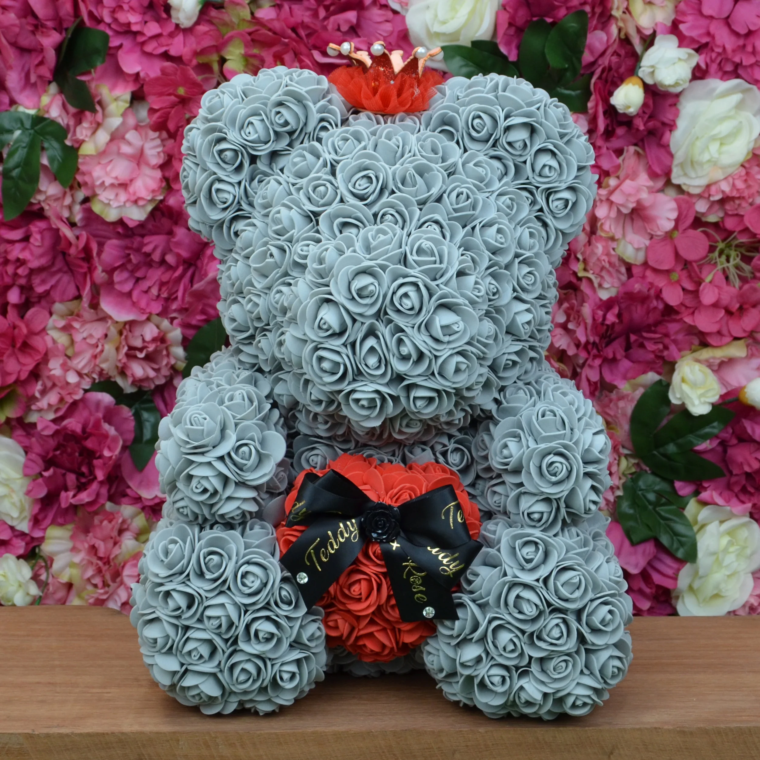 Princess Heart Teddy Rose - Grey