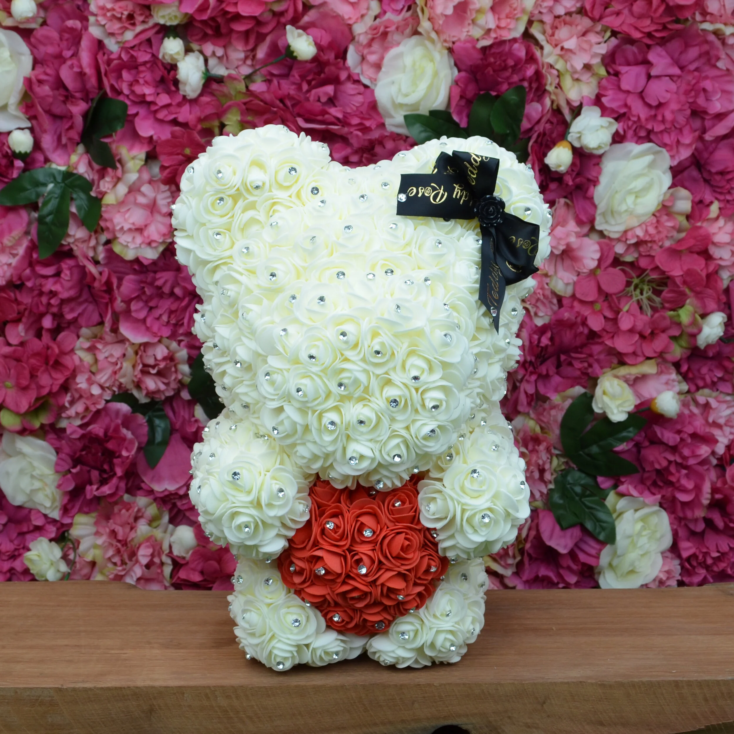 Crystal Standing Teddy Rose - Cream